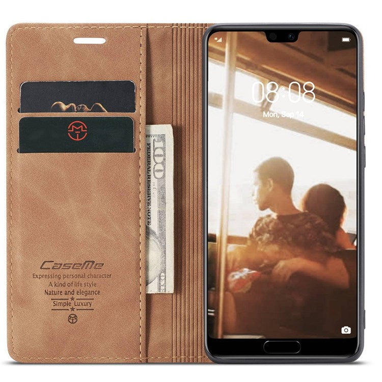 CASEME 013 Series For Huawei P20 Foldable Stand Phone Cover Auto-absorbed PU Leather Wallet Phone Case - Brown