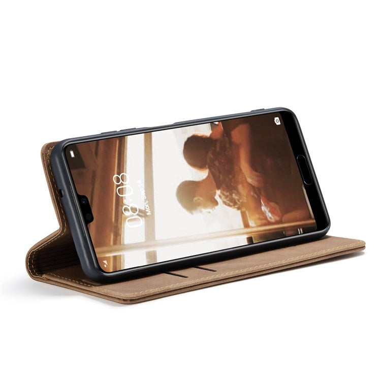 CASEME 013 Series For Huawei P20 Foldable Stand Phone Cover Auto-absorbed PU Leather Wallet Phone Case - Brown