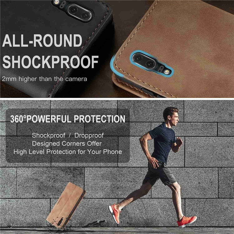 CASEME 013 Series For Huawei P20 Foldable Stand Phone Cover Auto-absorbed PU Leather Wallet Phone Case - Brown