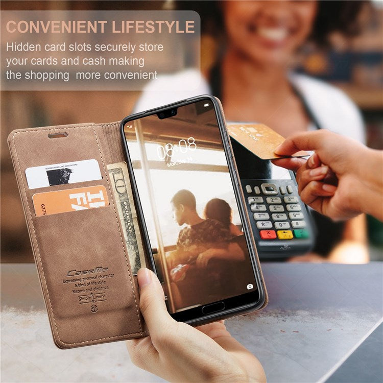 CASEME 013 Series For Huawei P20 Foldable Stand Phone Cover Auto-absorbed PU Leather Wallet Phone Case - Brown