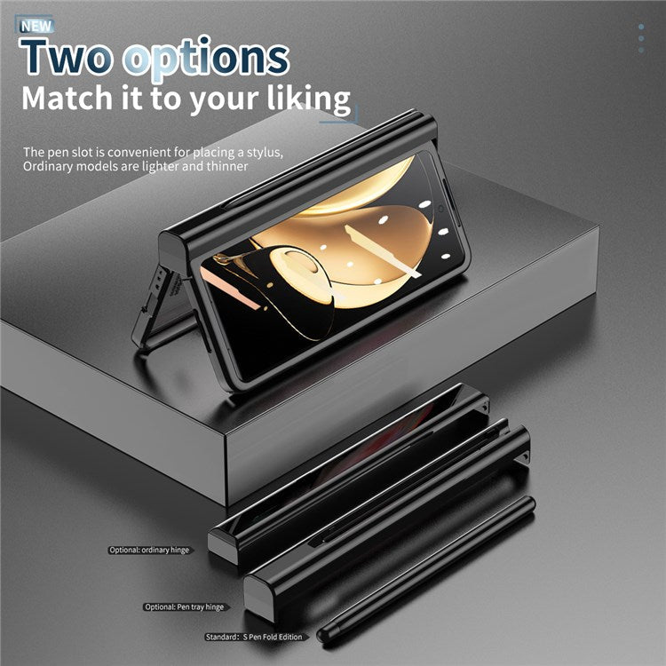 For Honor Magic V Tempered Glass Film Phone Cover Pen Slot Hinge Electroplating Folding PC Case with Stylus Pen - Black