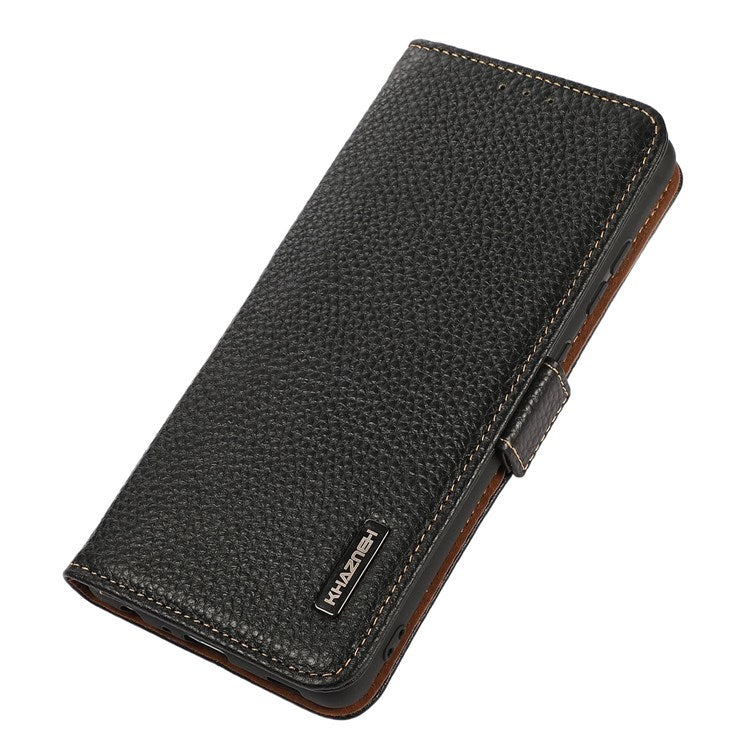 KHAZNEH For Honor X8 4G / 30i / Play6T Pro Litchi Texture Genuine Leather Wallet Flip Case Side Magnetic Clasp RFID Blocking Stand Protective Cover - Black