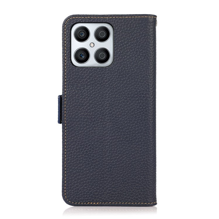 KHAZNEH For Honor X8 4G / 30i / Play6T Pro Litchi Texture Genuine Leather Wallet Flip Case Side Magnetic Clasp RFID Blocking Stand Protective Cover - Blue