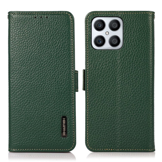 KHAZNEH For Honor X8 4G / 30i / Play6T Pro Litchi Texture Genuine Leather Wallet Flip Case Side Magnetic Clasp RFID Blocking Stand Protective Cover - Green