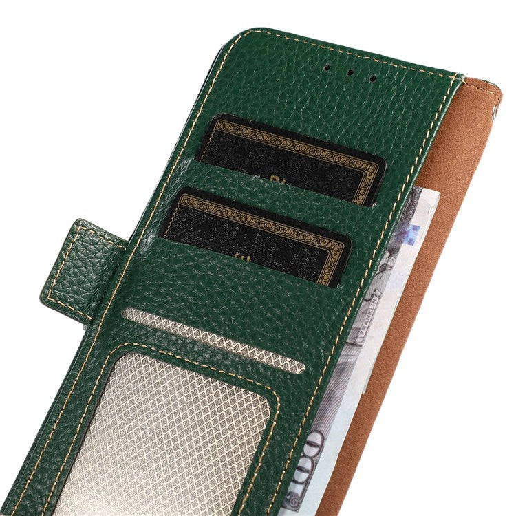 KHAZNEH For Honor X8 4G / 30i / Play6T Pro Litchi Texture Genuine Leather Wallet Flip Case Side Magnetic Clasp RFID Blocking Stand Protective Cover - Green