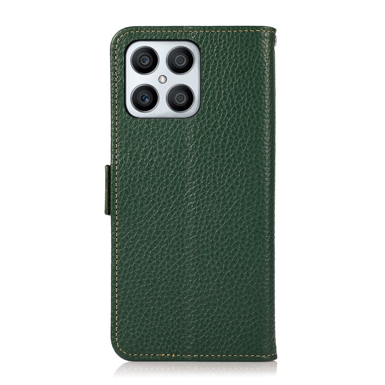 KHAZNEH For Honor X8 4G / 30i / Play6T Pro Litchi Texture Genuine Leather Wallet Flip Case Side Magnetic Clasp RFID Blocking Stand Protective Cover - Green