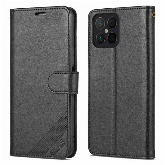 AZNS For Honor X8 4G / X30i Textured Leather Magnetic Protective Book Flip Cover Viewing Stand Wallet Magnetic Cover - Black