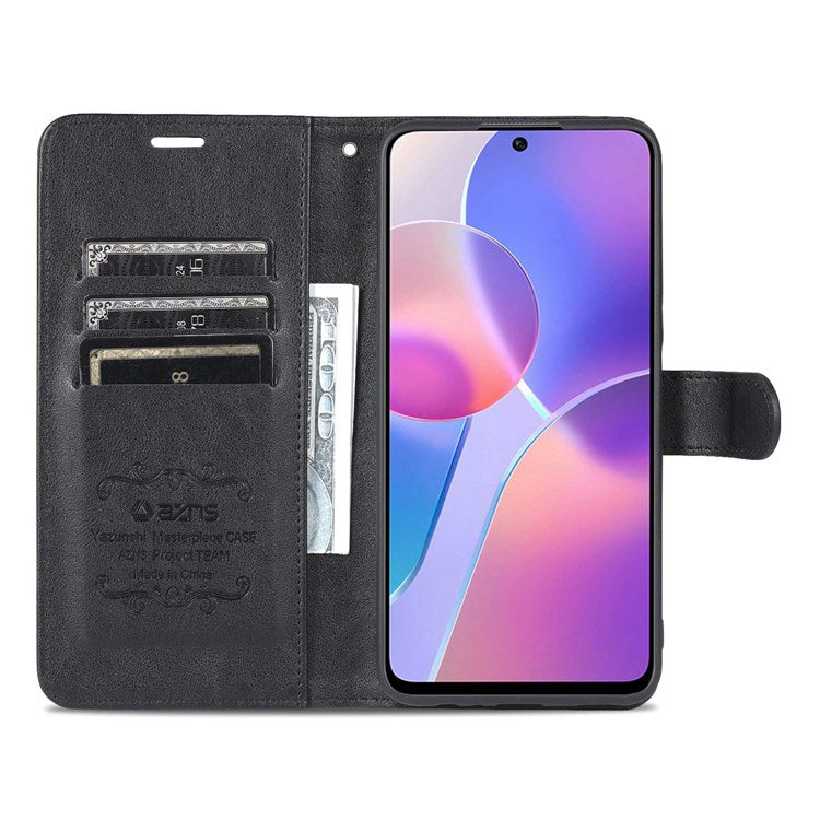 AZNS For Honor X8 4G / X30i Textured Leather Magnetic Protective Book Flip Cover Viewing Stand Wallet Magnetic Cover - Black