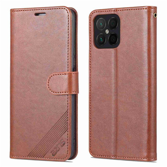 AZNS For Honor X8 4G / X30i Textured Leather Magnetic Protective Book Flip Cover Viewing Stand Wallet Magnetic Cover - Brown