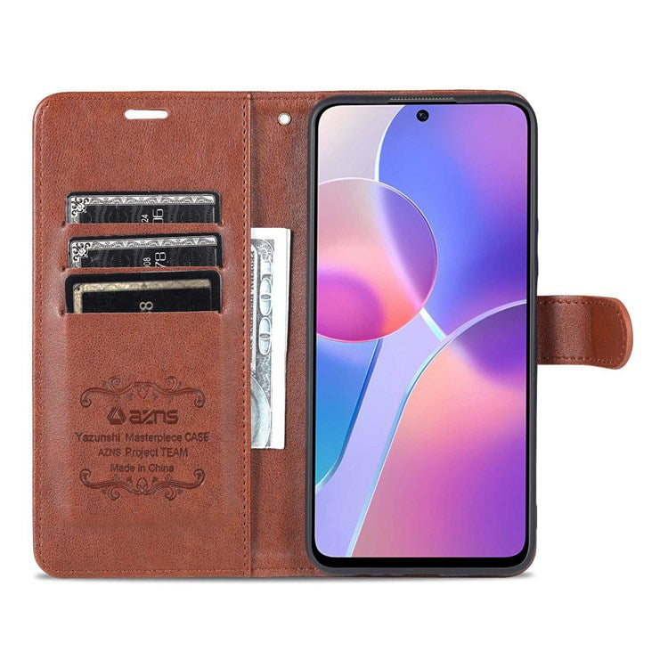 AZNS For Honor X8 4G / X30i Textured Leather Magnetic Protective Book Flip Cover Viewing Stand Wallet Magnetic Cover - Brown