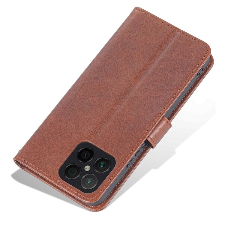 AZNS For Honor X8 4G / X30i Textured Leather Magnetic Protective Book Flip Cover Viewing Stand Wallet Magnetic Cover - Brown