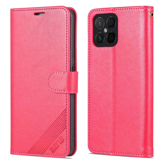 AZNS For Honor X8 4G / X30i Textured Leather Magnetic Protective Book Flip Cover Viewing Stand Wallet Magnetic Cover - Red