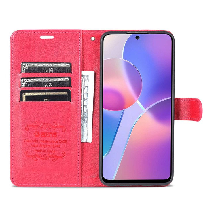 AZNS For Honor X8 4G / X30i Textured Leather Magnetic Protective Book Flip Cover Viewing Stand Wallet Magnetic Cover - Red