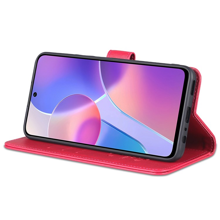 AZNS For Honor X8 4G / X30i Textured Leather Magnetic Protective Book Flip Cover Viewing Stand Wallet Magnetic Cover - Red