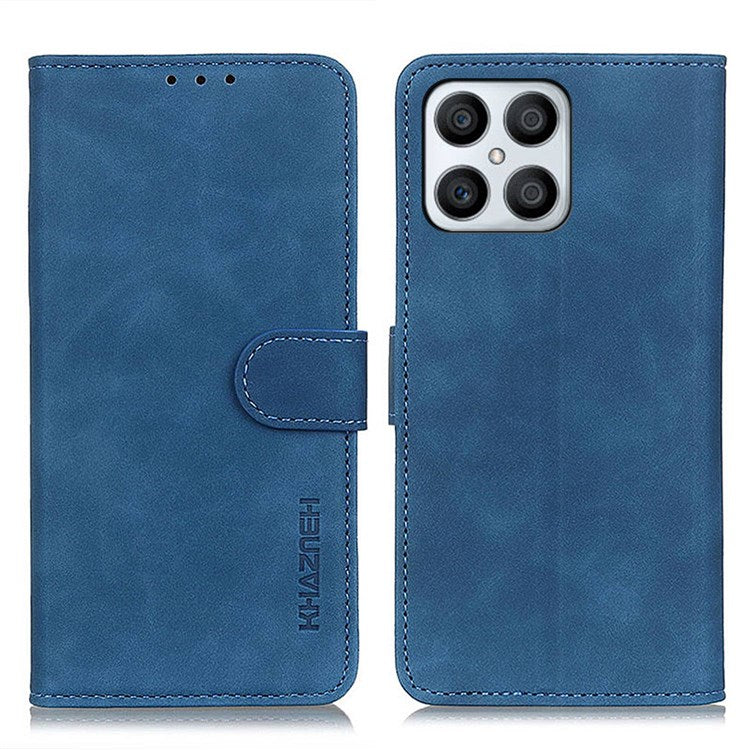KHAZNEH for Honor X8 4G / Play6T Pro / X30i Retro Texture PU Leather Stand Folio Case Wallet Style Anti-collision TPU Full Protection Cover - Blue