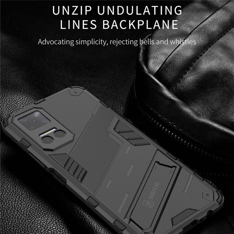 For Honor Play6T 5G Drop-proof Combo PC + TPU Case Dual Layer Cell Phone Protector with Adjustable Kickstand - Black