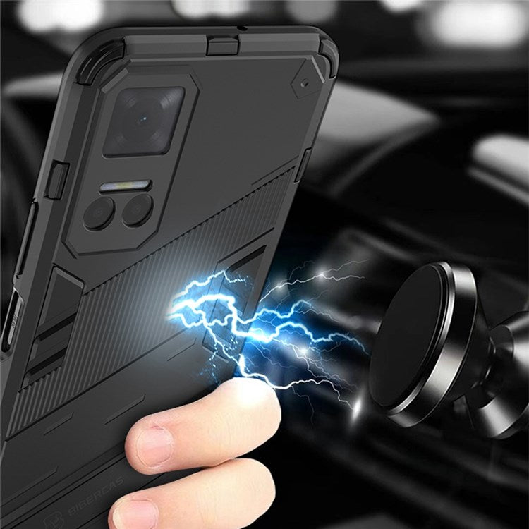 For Honor Play6T 5G Drop-proof Combo PC + TPU Case Dual Layer Cell Phone Protector with Adjustable Kickstand - Black