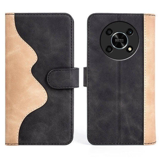 For Honor X30/Magic 4 Lite 5G Color Splicing Design Phone Full-protection Cover PU Leather Stand Wallet Case Shell - Black