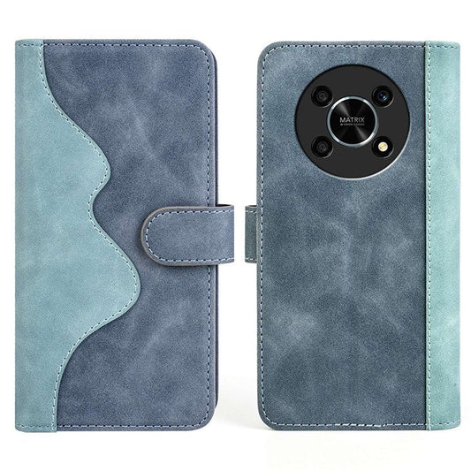For Honor X30/Magic 4 Lite 5G Color Splicing Design Phone Full-protection Cover PU Leather Stand Wallet Case Shell - Blue