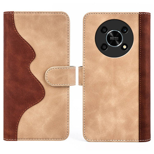 For Honor X30/Magic 4 Lite 5G Color Splicing Design Phone Full-protection Cover PU Leather Stand Wallet Case Shell - Yellow