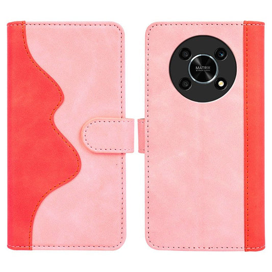For Honor X30/Magic 4 Lite 5G Color Splicing Design Phone Full-protection Cover PU Leather Stand Wallet Case Shell - Pink