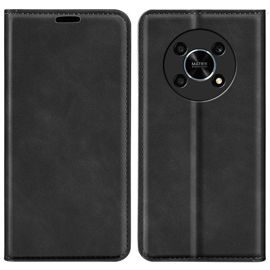 Auto-Absorbed Skin-Touch Folio Flip Leather Cover for Honor X30/Magic4 Lite 5G, 360-Degree Full Covering Phone Protective Case with Wallet Stand - Black