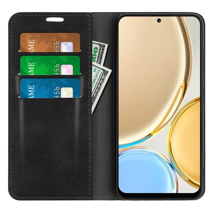 Auto-Absorbed Skin-Touch Folio Flip Leather Cover for Honor X30/Magic4 Lite 5G, 360-Degree Full Covering Phone Protective Case with Wallet Stand - Black