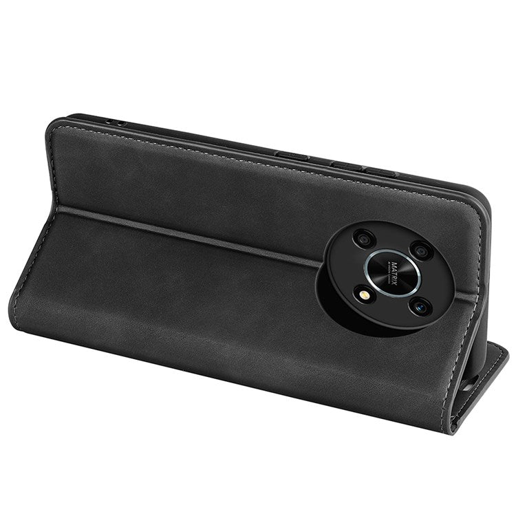Auto-Absorbed Skin-Touch Folio Flip Leather Cover for Honor X30/Magic4 Lite 5G, 360-Degree Full Covering Phone Protective Case with Wallet Stand - Black