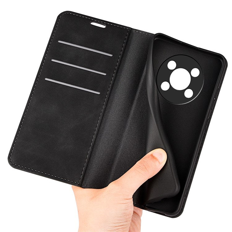 Auto-Absorbed Skin-Touch Folio Flip Leather Cover for Honor X30/Magic4 Lite 5G, 360-Degree Full Covering Phone Protective Case with Wallet Stand - Black
