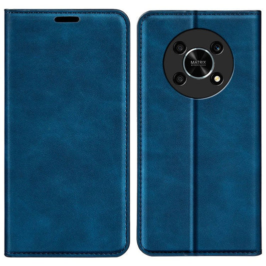 Auto-Absorbed Skin-Touch Folio Flip Leather Cover for Honor X30/Magic4 Lite 5G, 360-Degree Full Covering Phone Protective Case with Wallet Stand - Blue