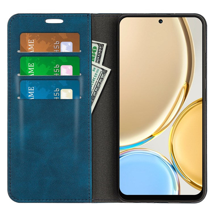 Auto-Absorbed Skin-Touch Folio Flip Leather Cover for Honor X30/Magic4 Lite 5G, 360-Degree Full Covering Phone Protective Case with Wallet Stand - Blue