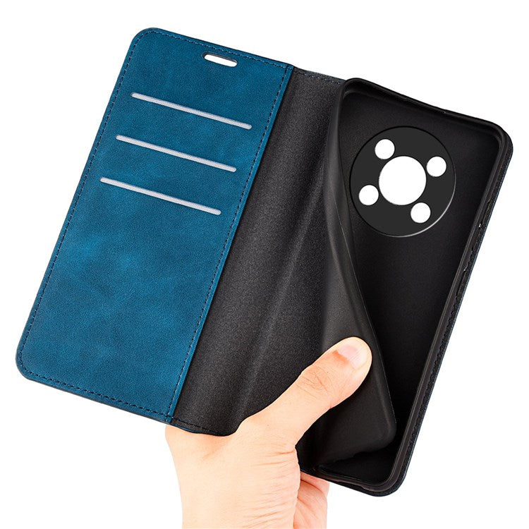 Auto-Absorbed Skin-Touch Folio Flip Leather Cover for Honor X30/Magic4 Lite 5G, 360-Degree Full Covering Phone Protective Case with Wallet Stand - Blue