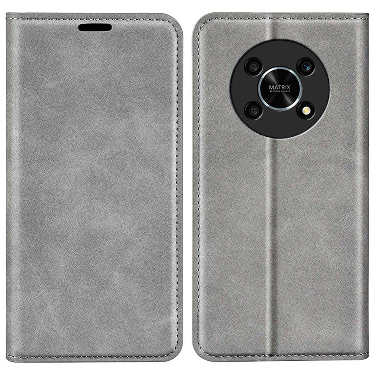 Auto-Absorbed Skin-Touch Folio Flip Leather Cover for Honor X30/Magic4 Lite 5G, 360-Degree Full Covering Phone Protective Case with Wallet Stand - Grey
