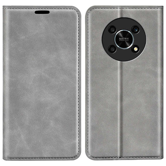 Auto-Absorbed Skin-Touch Folio Flip Leather Cover for Honor X30/Magic4 Lite 5G, 360-Degree Full Covering Phone Protective Case with Wallet Stand - Grey