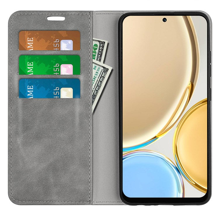 Auto-Absorbed Skin-Touch Folio Flip Leather Cover for Honor X30/Magic4 Lite 5G, 360-Degree Full Covering Phone Protective Case with Wallet Stand - Grey