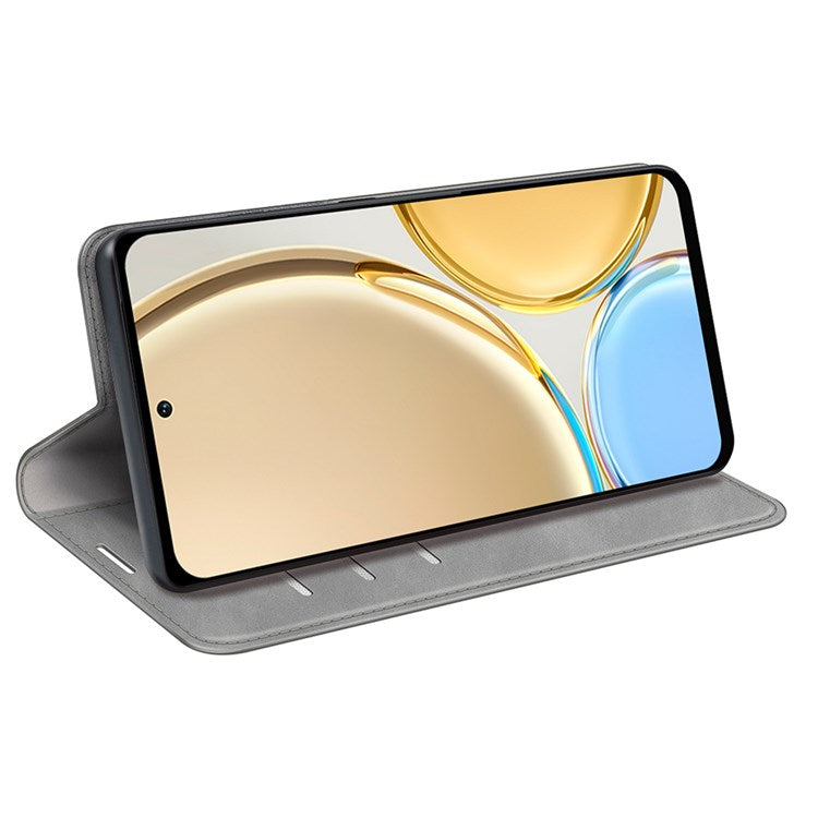 Auto-Absorbed Skin-Touch Folio Flip Leather Cover for Honor X30/Magic4 Lite 5G, 360-Degree Full Covering Phone Protective Case with Wallet Stand - Grey