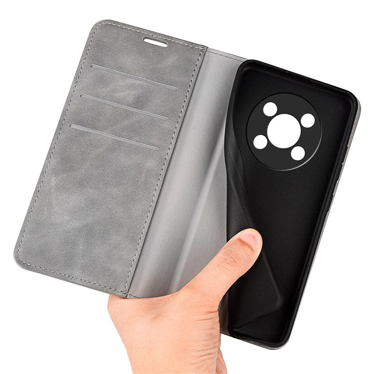 Auto-Absorbed Skin-Touch Folio Flip Leather Cover for Honor X30/Magic4 Lite 5G, 360-Degree Full Covering Phone Protective Case with Wallet Stand - Grey