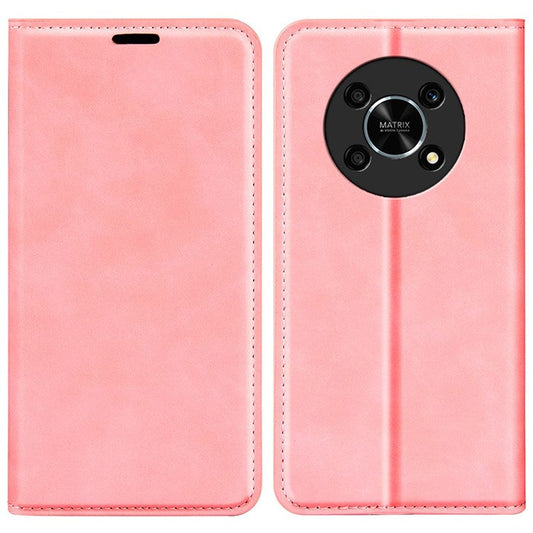 Auto-Absorbed Skin-Touch Folio Flip Leather Cover for Honor X30/Magic4 Lite 5G, 360-Degree Full Covering Phone Protective Case with Wallet Stand - Pink