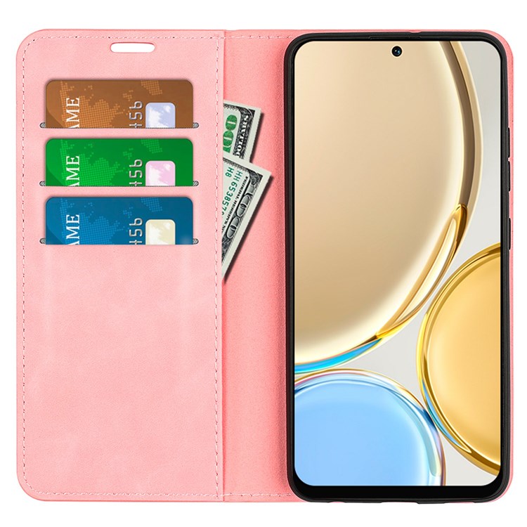 Auto-Absorbed Skin-Touch Folio Flip Leather Cover for Honor X30/Magic4 Lite 5G, 360-Degree Full Covering Phone Protective Case with Wallet Stand - Pink