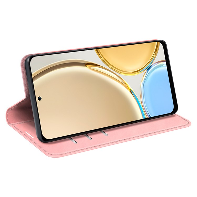 Auto-Absorbed Skin-Touch Folio Flip Leather Cover for Honor X30/Magic4 Lite 5G, 360-Degree Full Covering Phone Protective Case with Wallet Stand - Pink