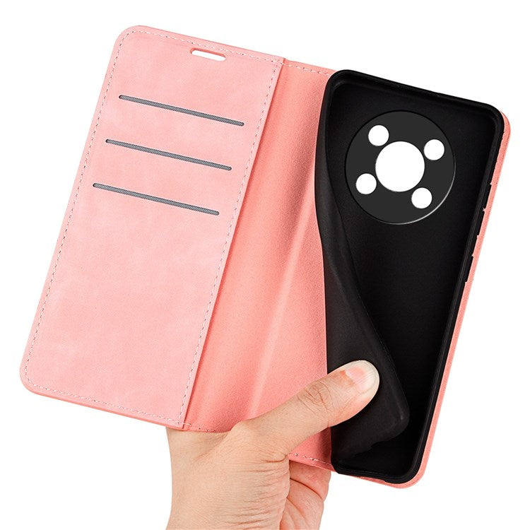 Auto-Absorbed Skin-Touch Folio Flip Leather Cover for Honor X30/Magic4 Lite 5G, 360-Degree Full Covering Phone Protective Case with Wallet Stand - Pink