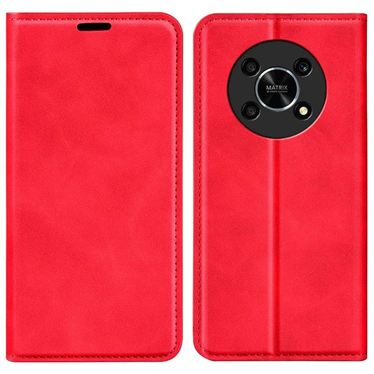 Auto-Absorbed Skin-Touch Folio Flip Leather Cover for Honor X30/Magic4 Lite 5G, 360-Degree Full Covering Phone Protective Case with Wallet Stand - Red