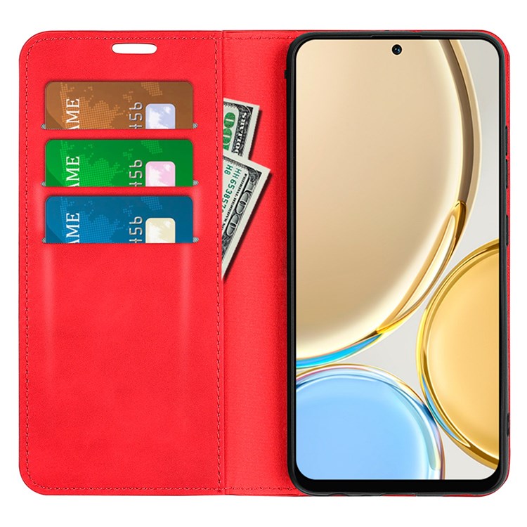 Auto-Absorbed Skin-Touch Folio Flip Leather Cover for Honor X30/Magic4 Lite 5G, 360-Degree Full Covering Phone Protective Case with Wallet Stand - Red