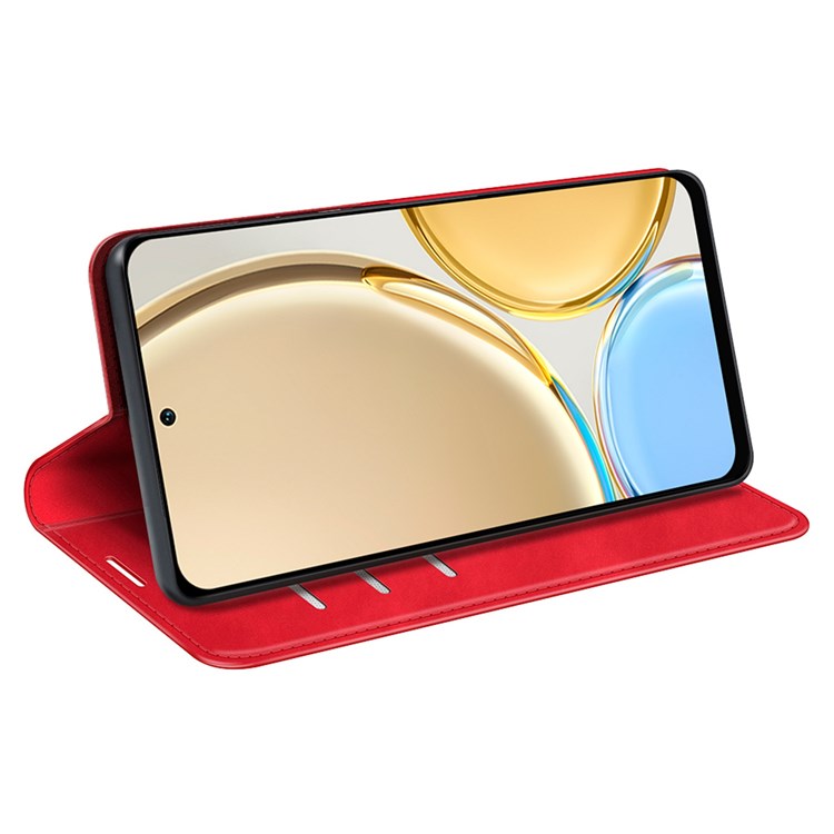 Auto-Absorbed Skin-Touch Folio Flip Leather Cover for Honor X30/Magic4 Lite 5G, 360-Degree Full Covering Phone Protective Case with Wallet Stand - Red