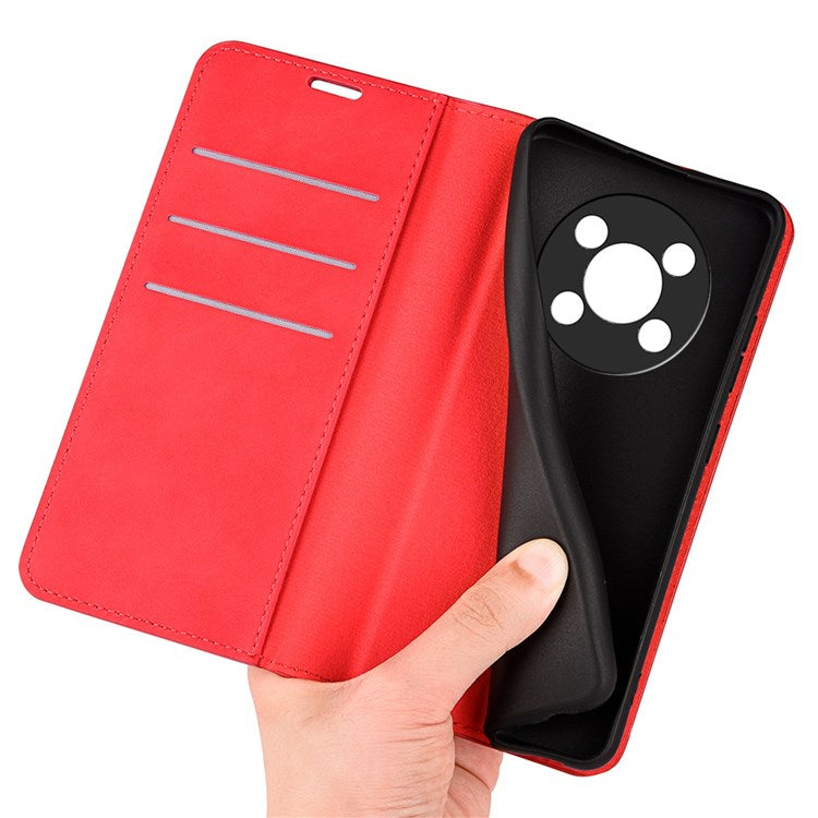 Auto-Absorbed Skin-Touch Folio Flip Leather Cover for Honor X30/Magic4 Lite 5G, 360-Degree Full Covering Phone Protective Case with Wallet Stand - Red