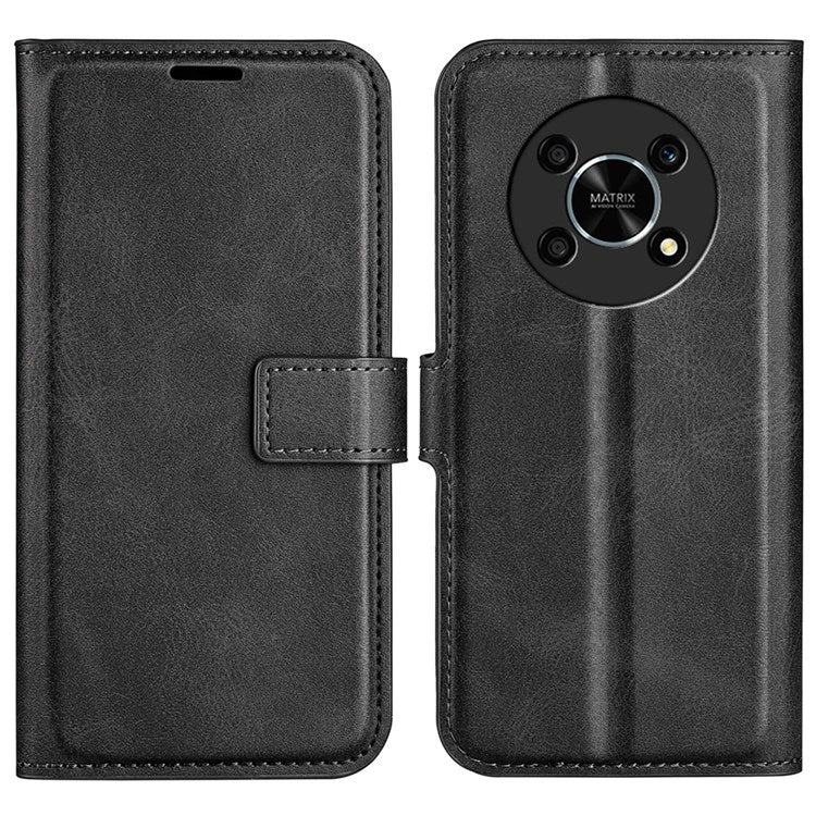 Square Magnetic Clasp Folio Flip Mobile Phone Leather Case for Honor X30/Magic4 Lite 5G, Wallet Design Stand Cover - Black
