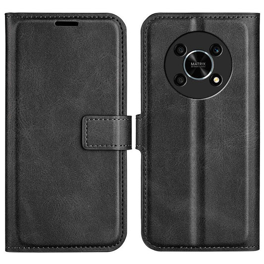 Square Magnetic Clasp Folio Flip Mobile Phone Leather Case for Honor X30/Magic4 Lite 5G, Wallet Design Stand Cover - Black