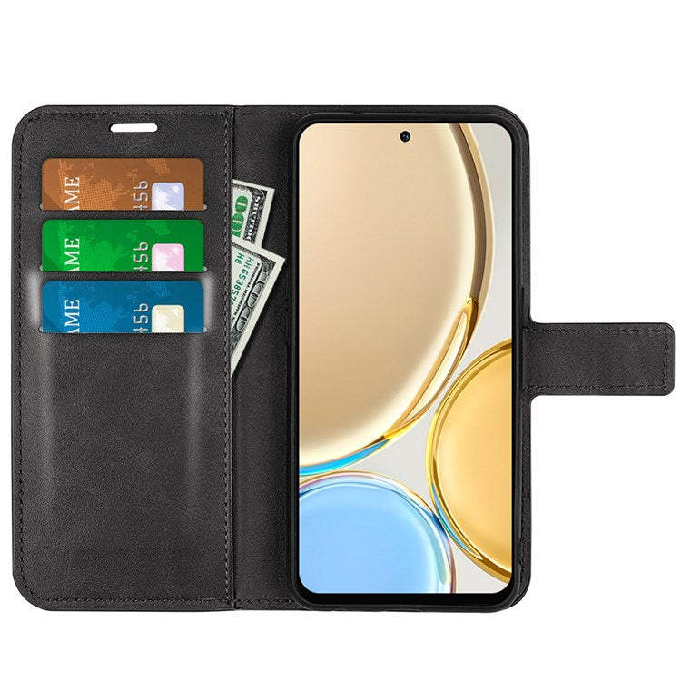 Square Magnetic Clasp Folio Flip Mobile Phone Leather Case for Honor X30/Magic4 Lite 5G, Wallet Design Stand Cover - Black