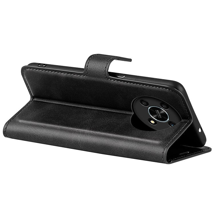 Square Magnetic Clasp Folio Flip Mobile Phone Leather Case for Honor X30/Magic4 Lite 5G, Wallet Design Stand Cover - Black