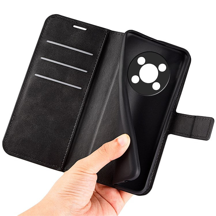 Square Magnetic Clasp Folio Flip Mobile Phone Leather Case for Honor X30/Magic4 Lite 5G, Wallet Design Stand Cover - Black